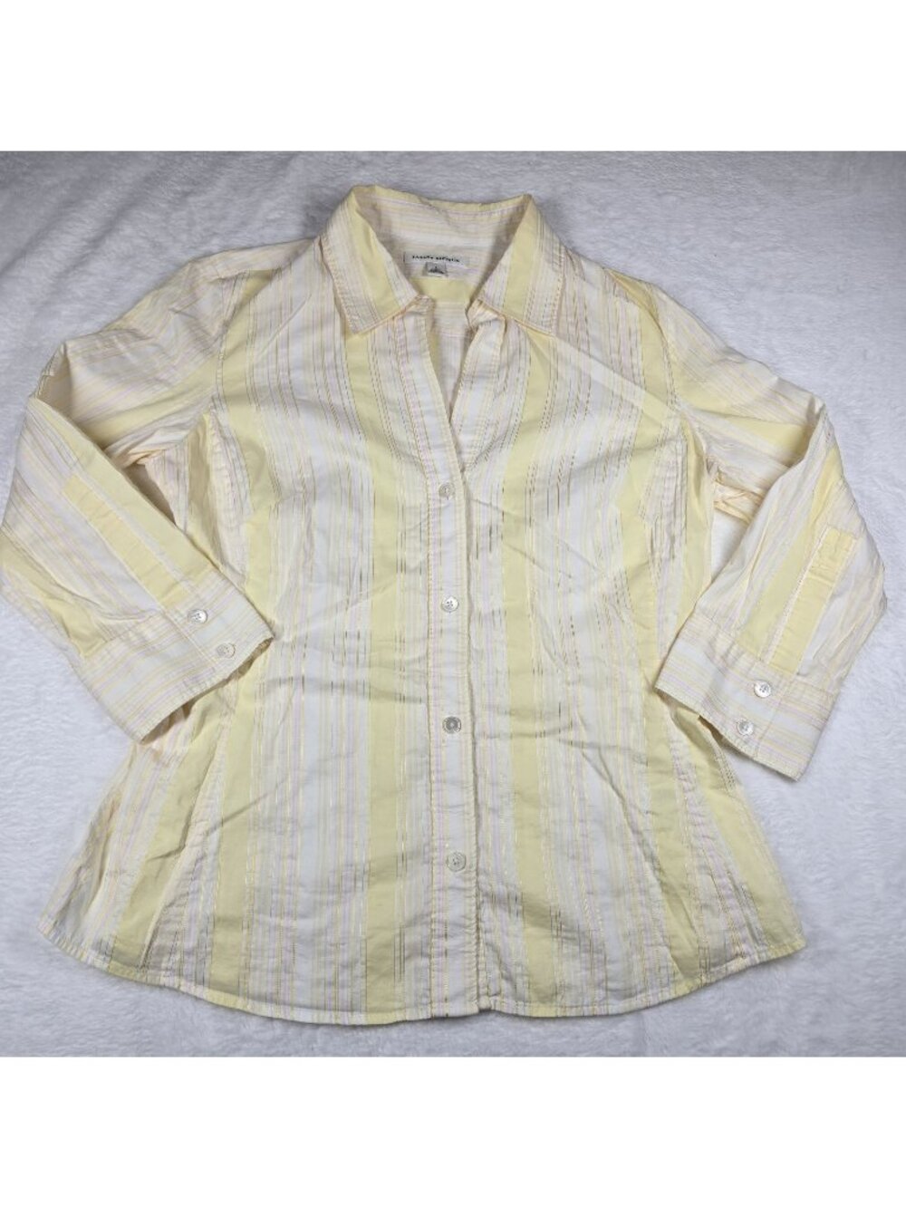 Bannana Republic Classic Fitted Button Down Blouse Yellow White Women's Large